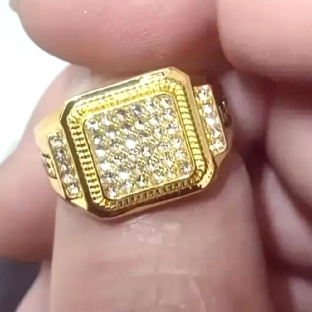 Gold Square Diamond Mens Ring Sz 7
